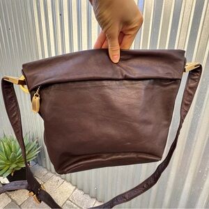 Perlina Brown Leather Crossbody Purse